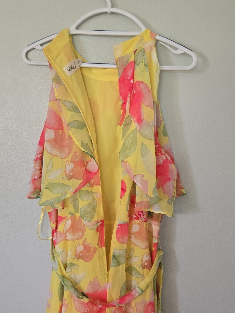 ELIZA J | NWT Yellow Pink Floral Halter Neck High Low Belted Dress Size 18 - Picture 8 of 13